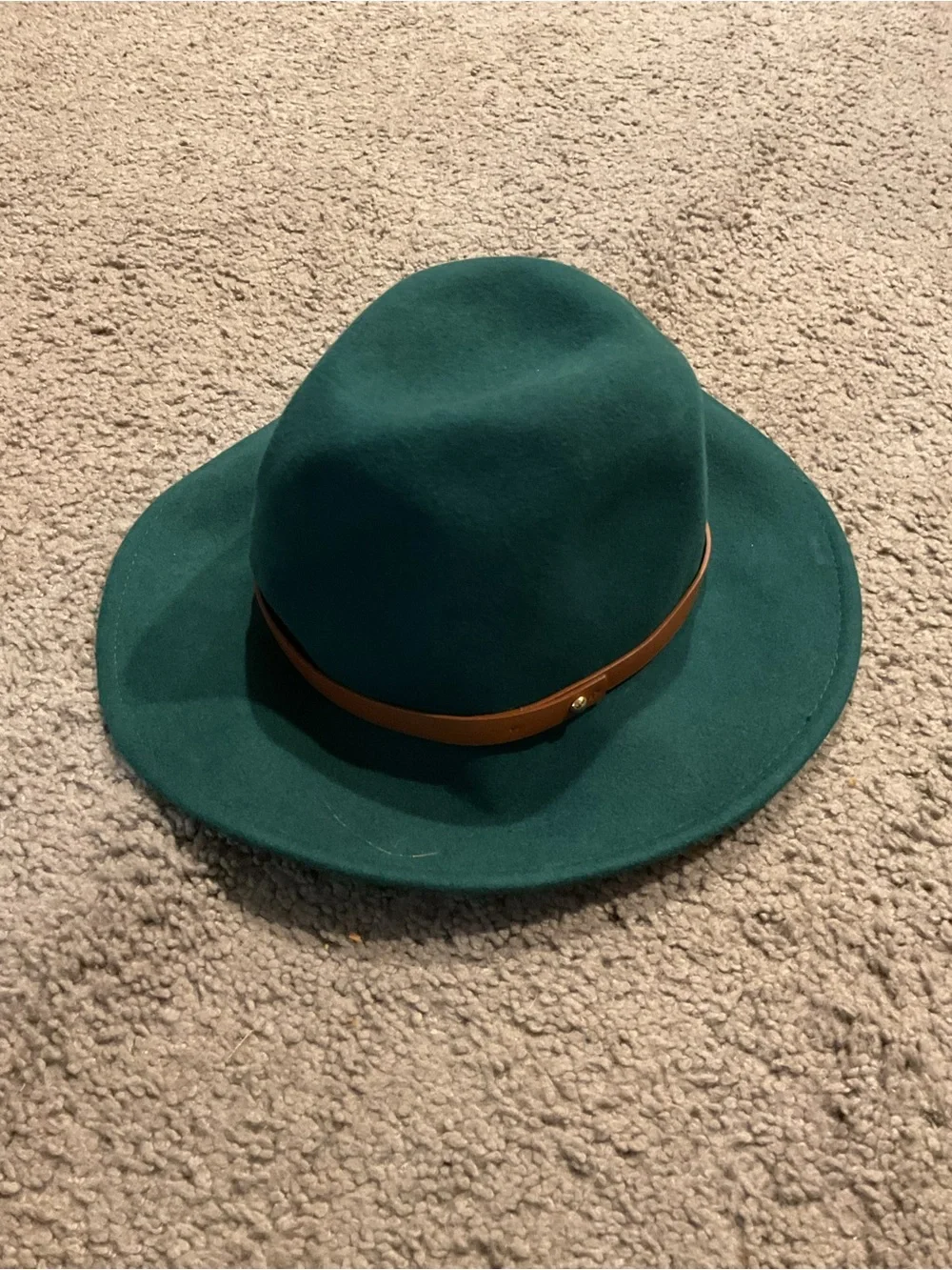 Free People 100% Wool Green Felt Fedora Hat Boho Bohemian Peasant